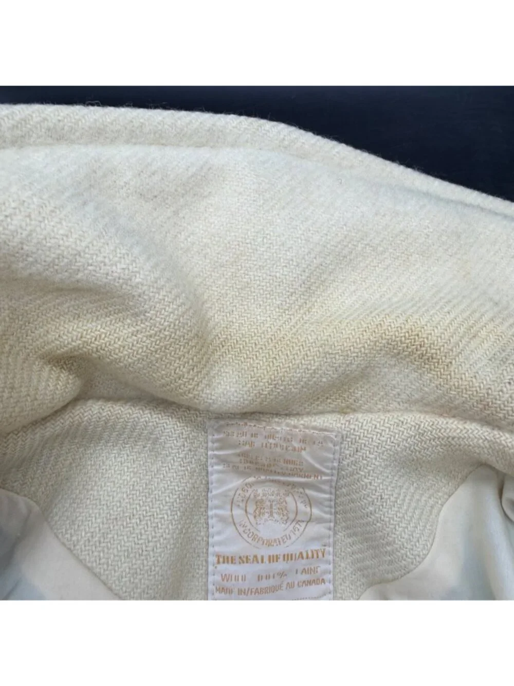 Vintage Hudsons Bay 4 Point Wool Blanket Coat Double Breasted Stripes Canada 70s